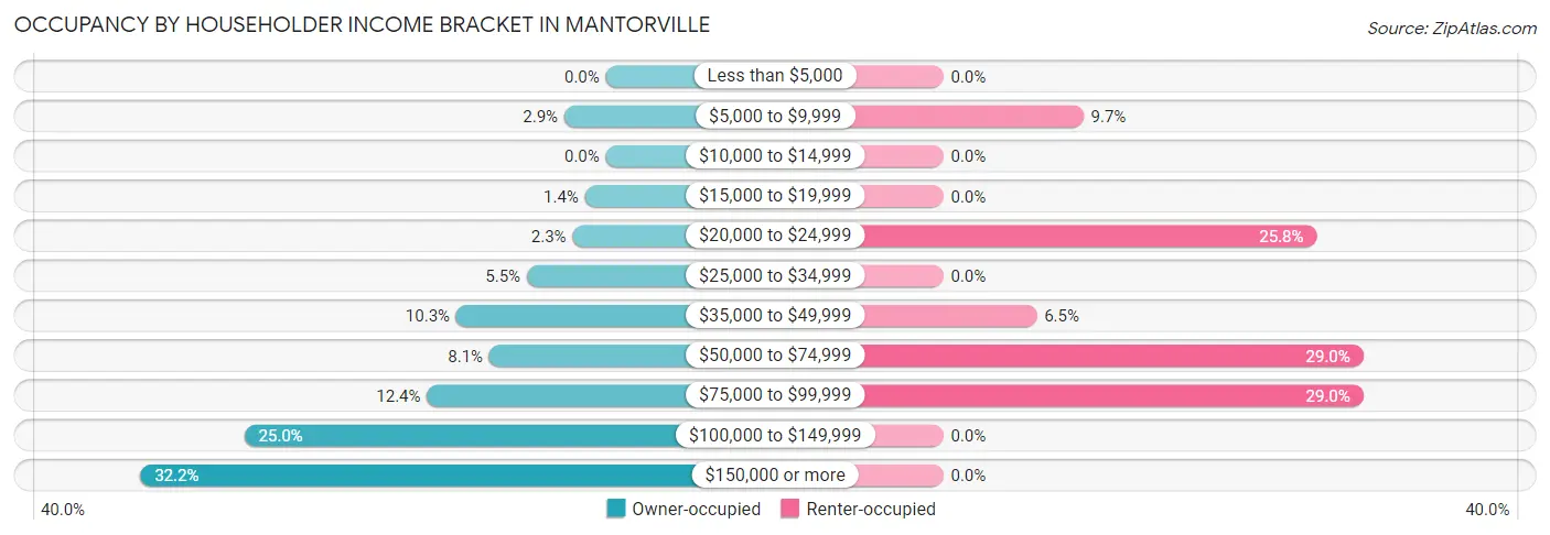 Occupancy by Householder Income Bracket in Mantorville