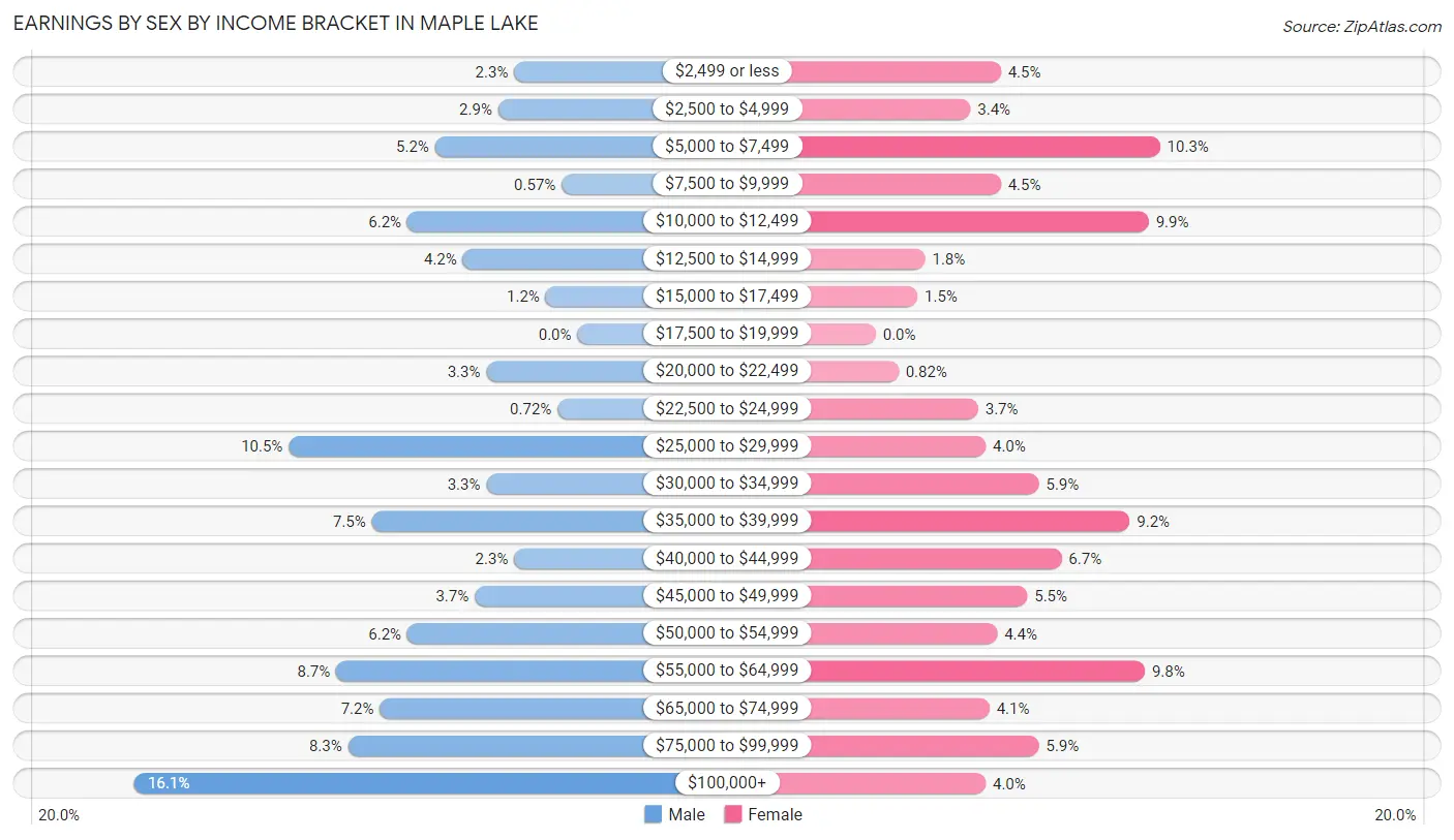 Earnings by Sex by Income Bracket in Maple Lake