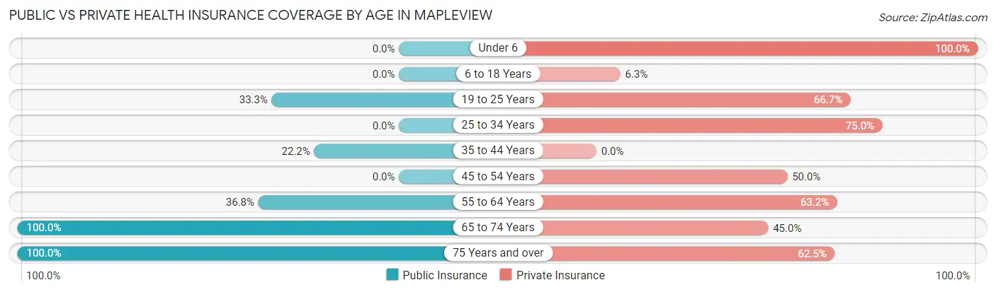 Public vs Private Health Insurance Coverage by Age in Mapleview