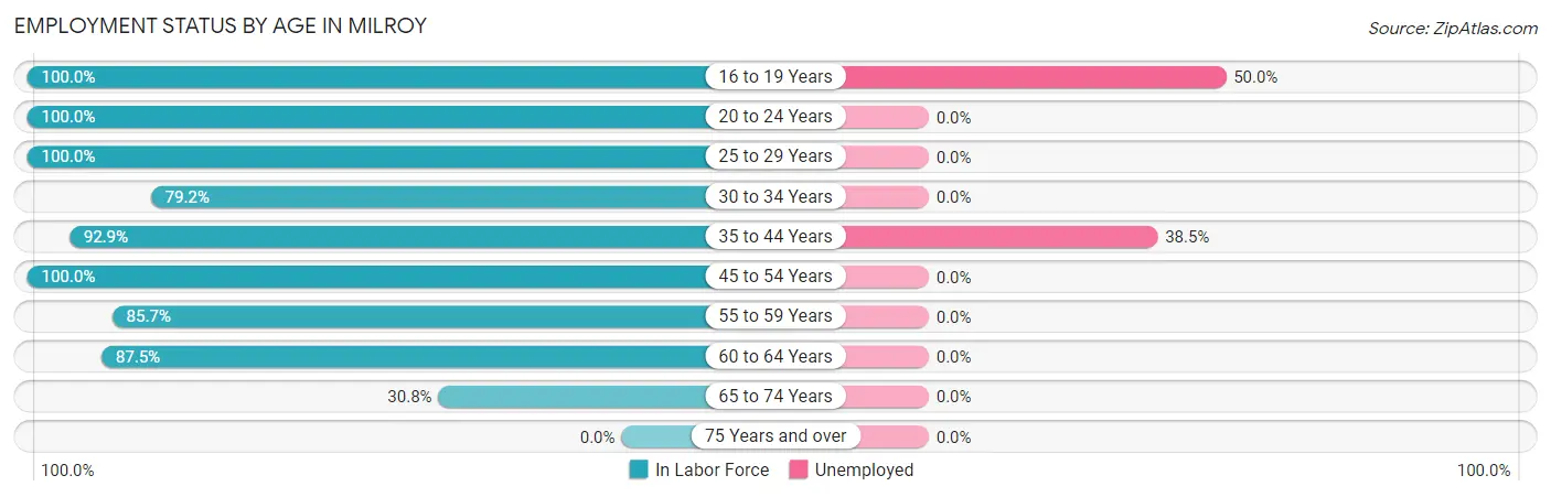 Employment Status by Age in Milroy