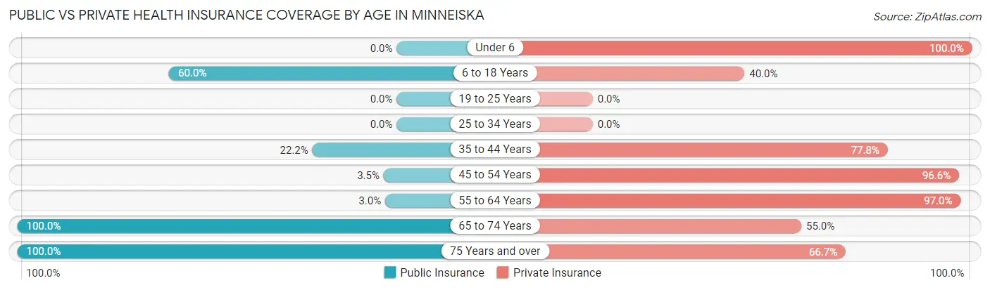 Public vs Private Health Insurance Coverage by Age in Minneiska