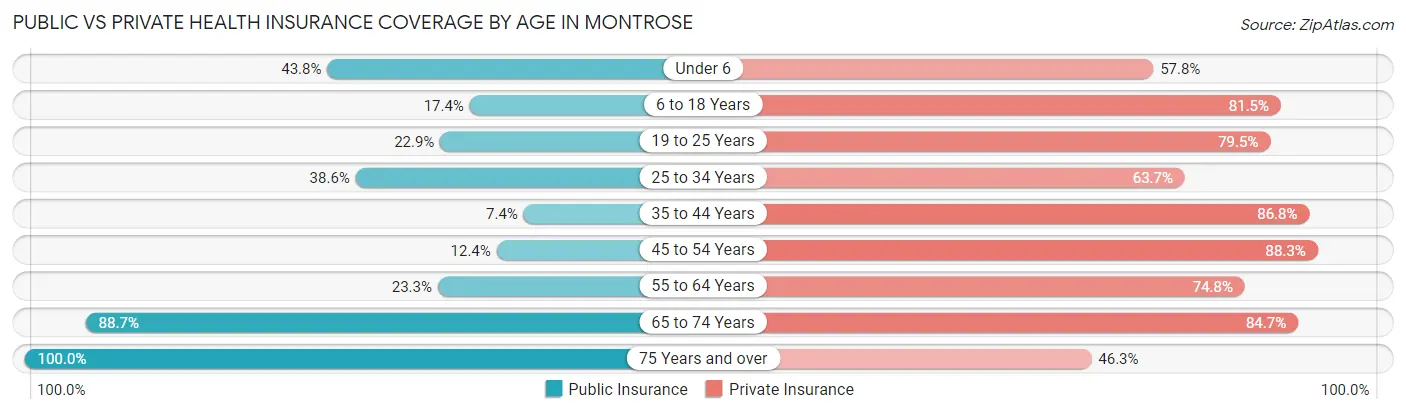 Public vs Private Health Insurance Coverage by Age in Montrose