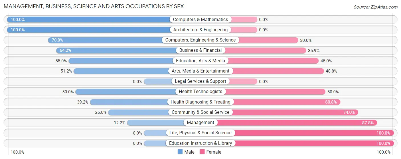 Management, Business, Science and Arts Occupations by Sex in Mora