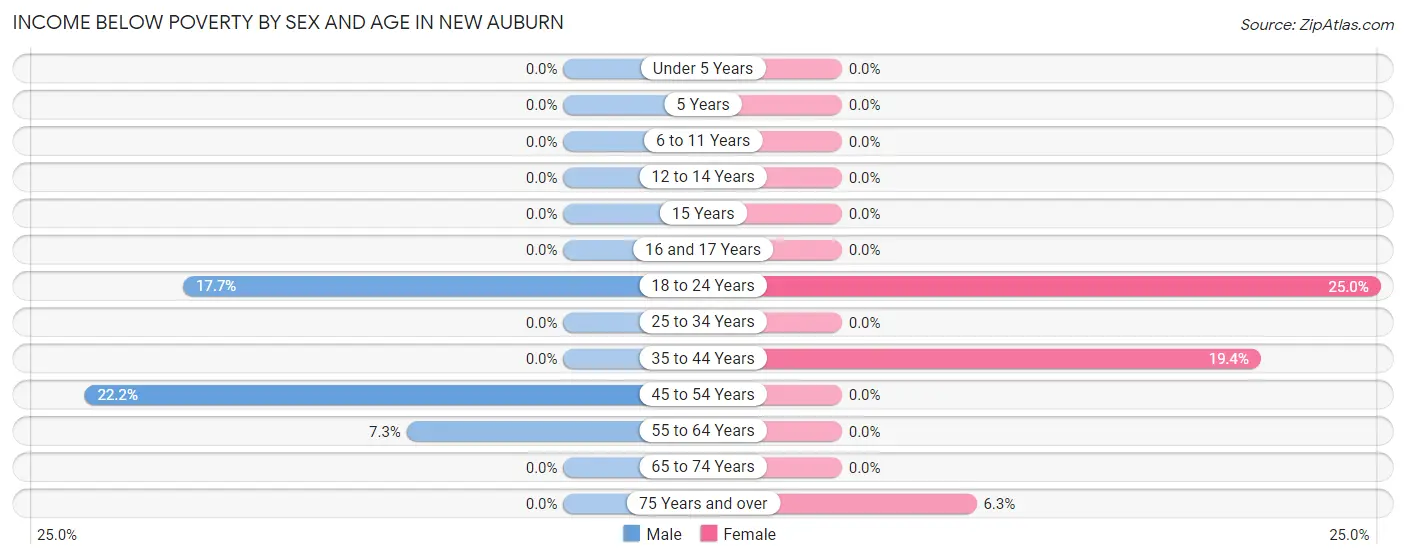 Income Below Poverty by Sex and Age in New Auburn