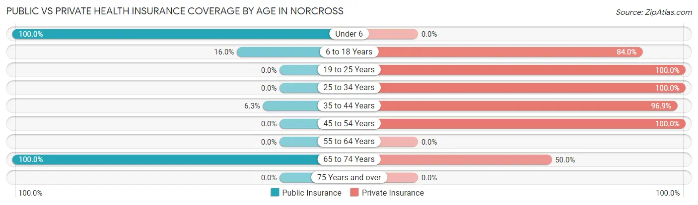Public vs Private Health Insurance Coverage by Age in Norcross