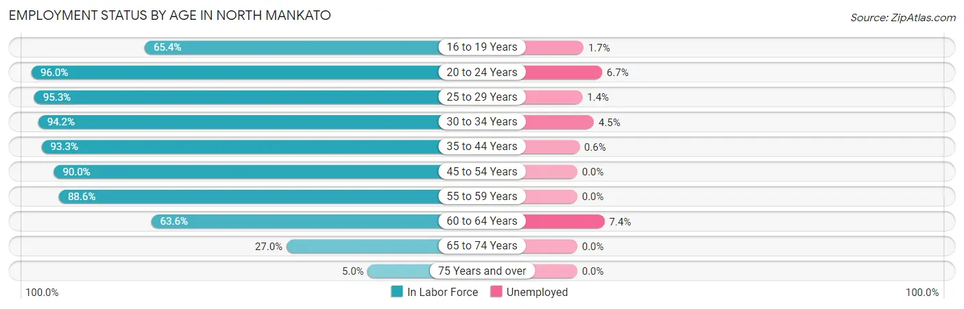 Employment Status by Age in North Mankato