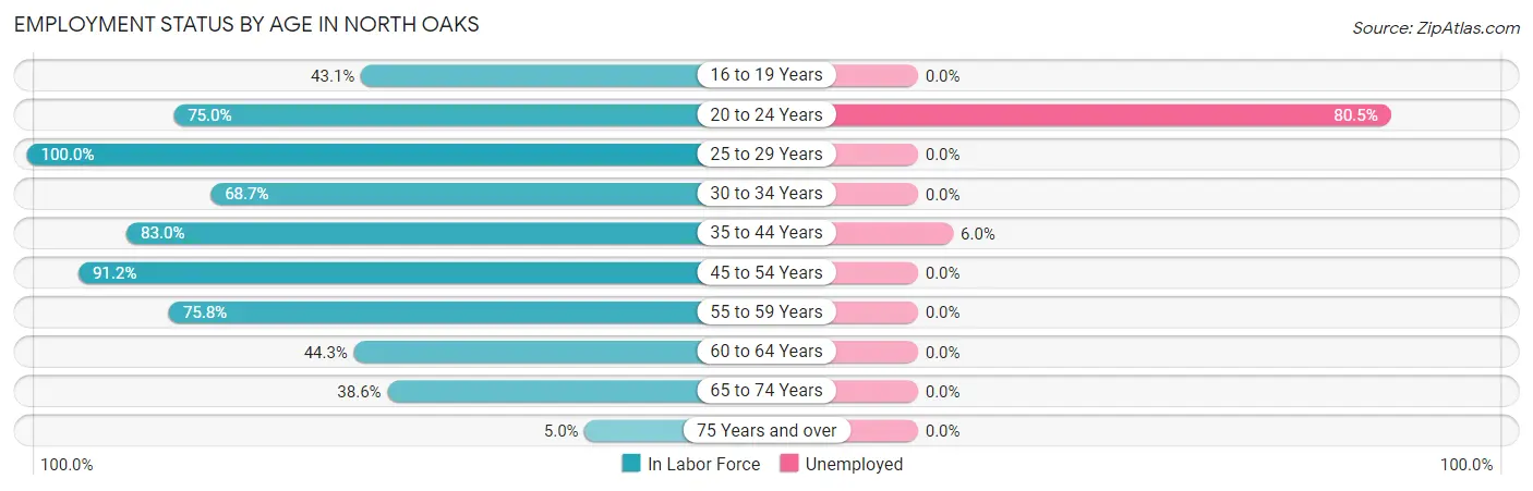 Employment Status by Age in North Oaks