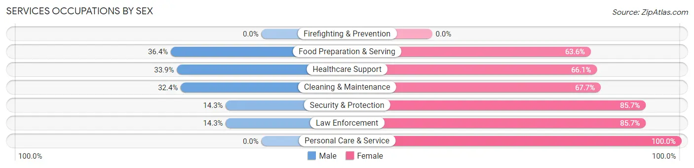 Services Occupations by Sex in Pelican Rapids