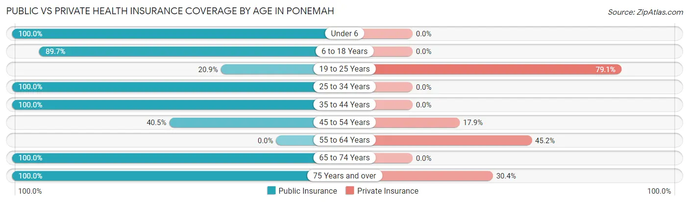 Public vs Private Health Insurance Coverage by Age in Ponemah