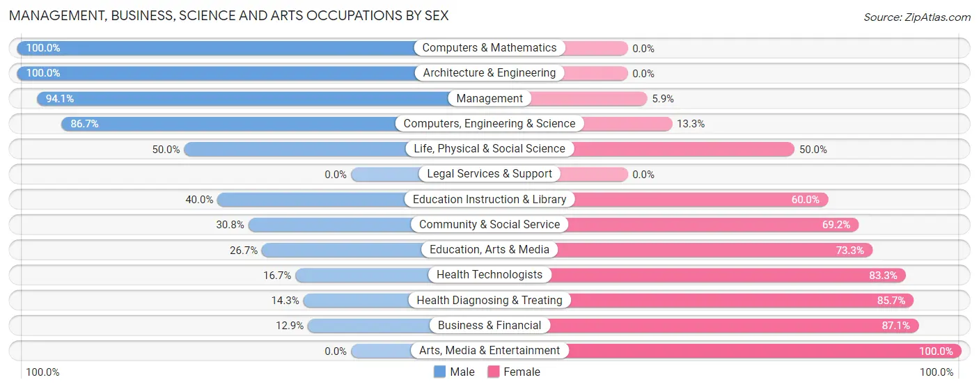 Management, Business, Science and Arts Occupations by Sex in Prinsburg
