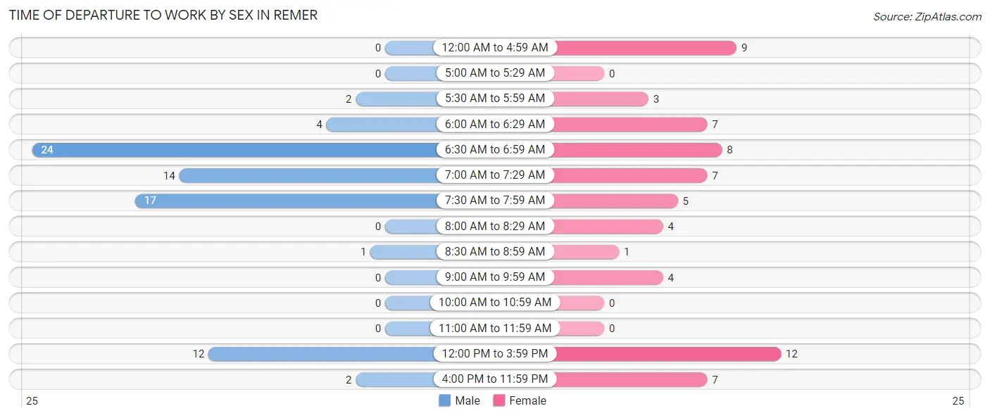 Time of Departure to Work by Sex in Remer