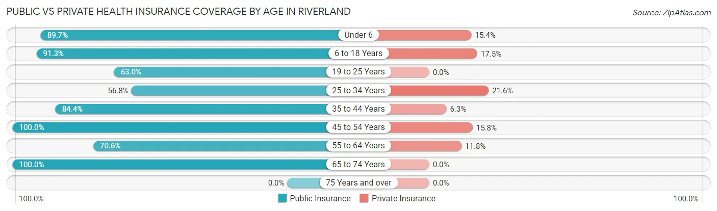 Public vs Private Health Insurance Coverage by Age in Riverland