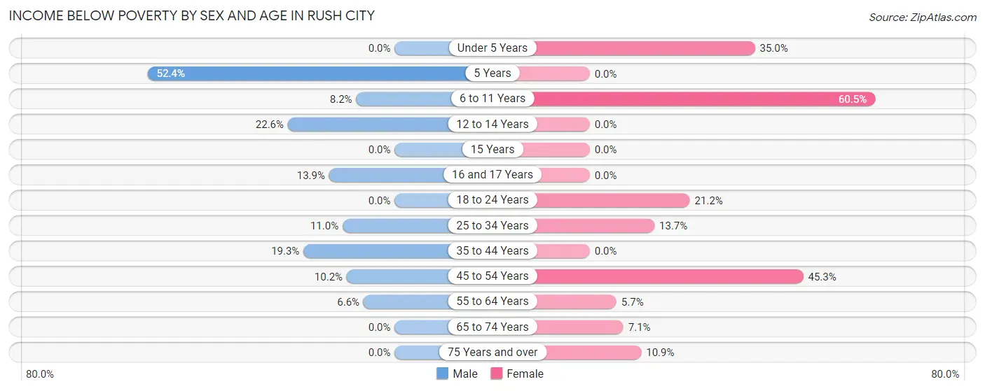 Income Below Poverty by Sex and Age in Rush City