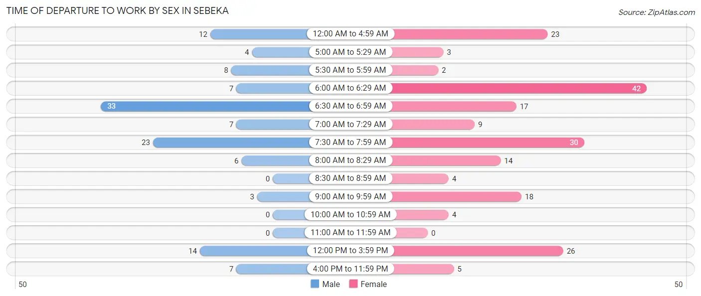 Time of Departure to Work by Sex in Sebeka