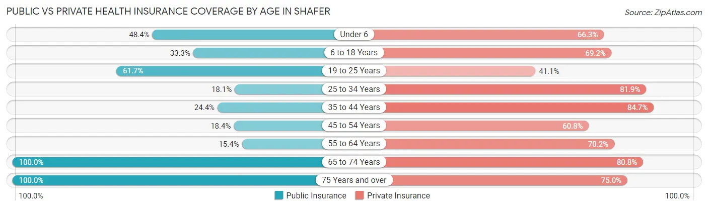 Public vs Private Health Insurance Coverage by Age in Shafer