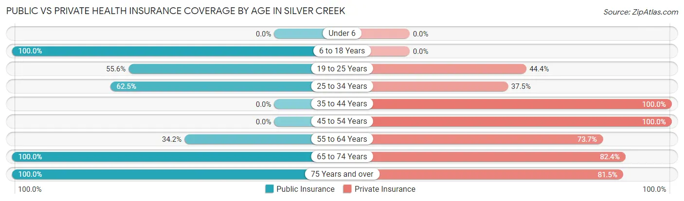 Public vs Private Health Insurance Coverage by Age in Silver Creek
