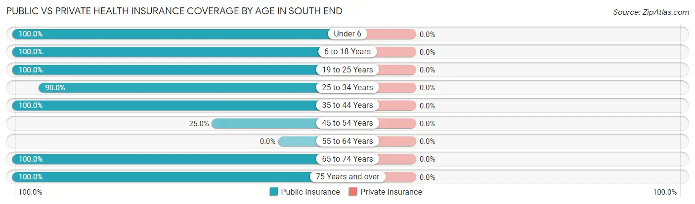 Public vs Private Health Insurance Coverage by Age in South End