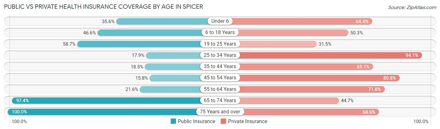Public vs Private Health Insurance Coverage by Age in Spicer