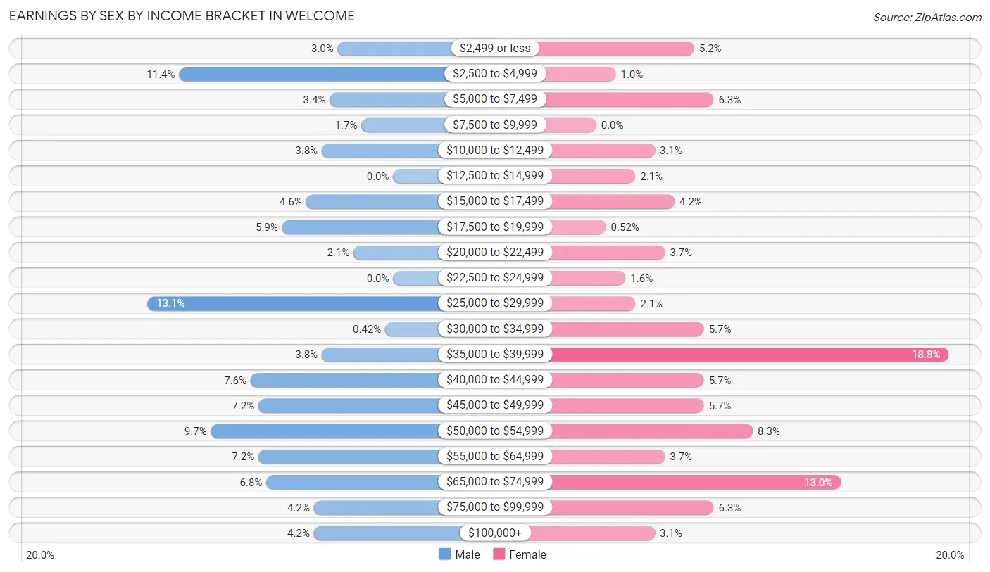 Earnings by Sex by Income Bracket in Welcome