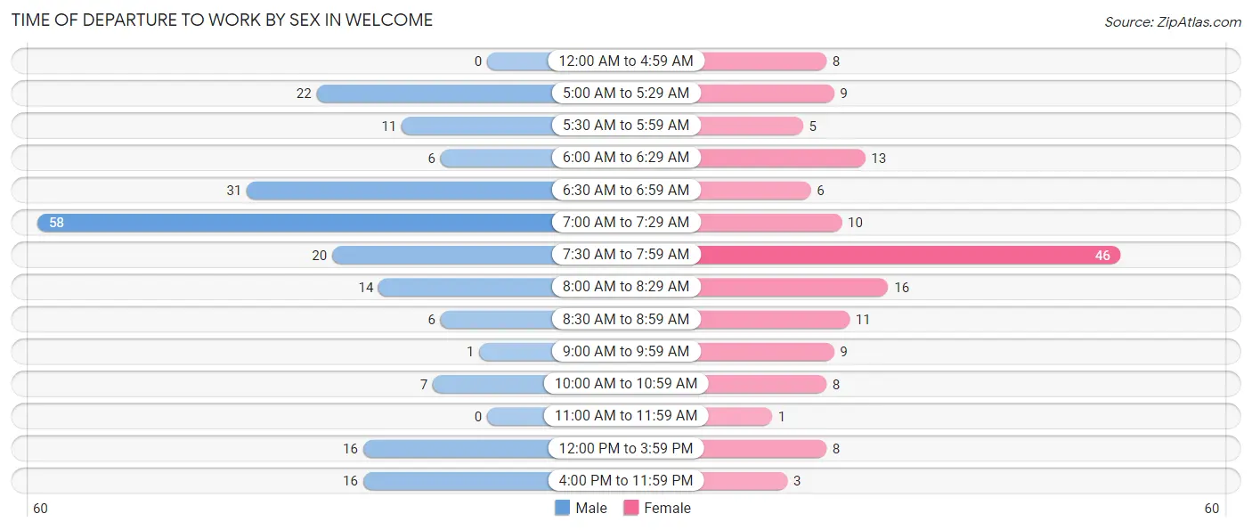 Time of Departure to Work by Sex in Welcome