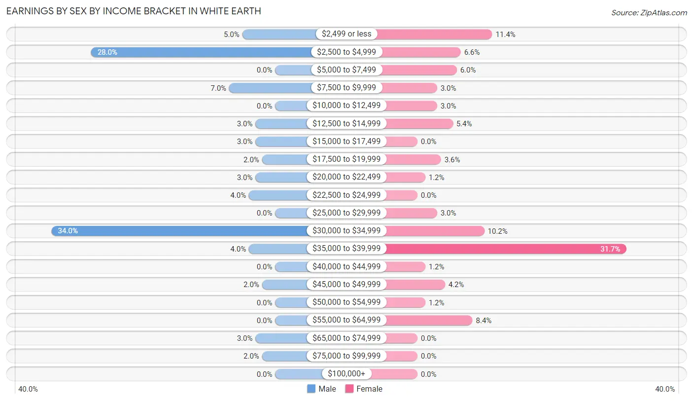 Earnings by Sex by Income Bracket in White Earth