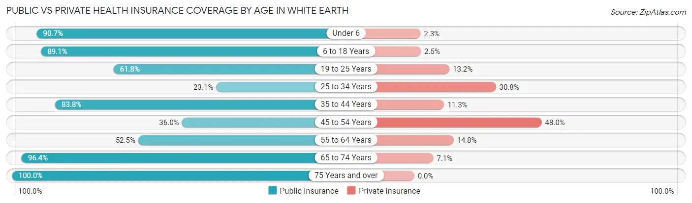 Public vs Private Health Insurance Coverage by Age in White Earth