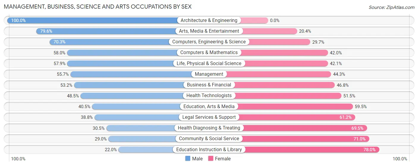 Management, Business, Science and Arts Occupations by Sex in Willmar