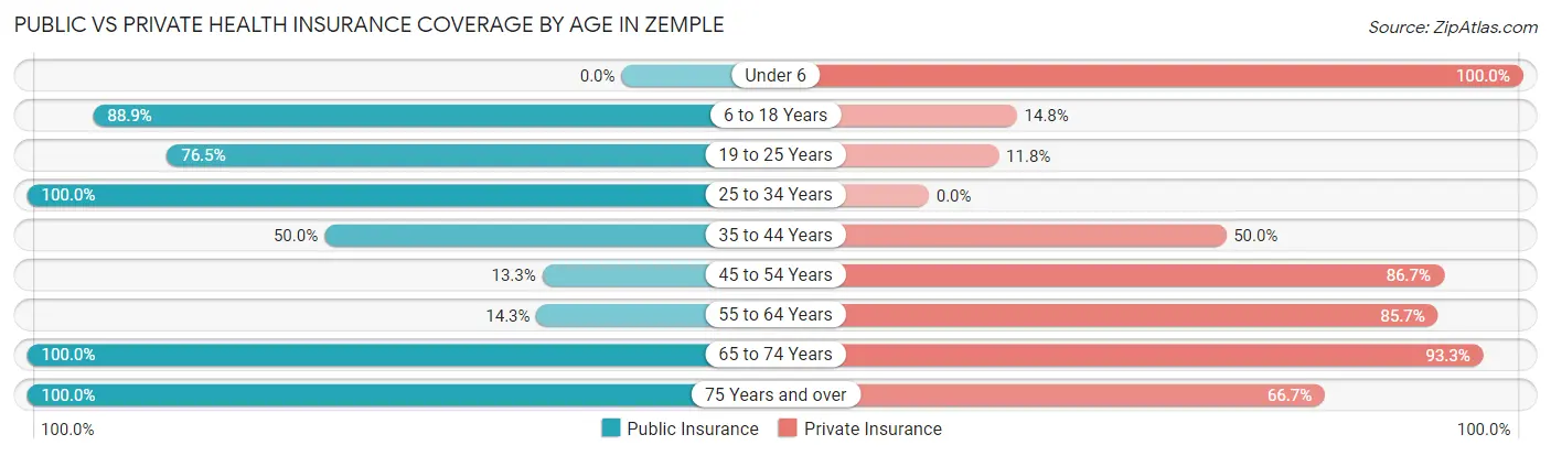 Public vs Private Health Insurance Coverage by Age in Zemple
