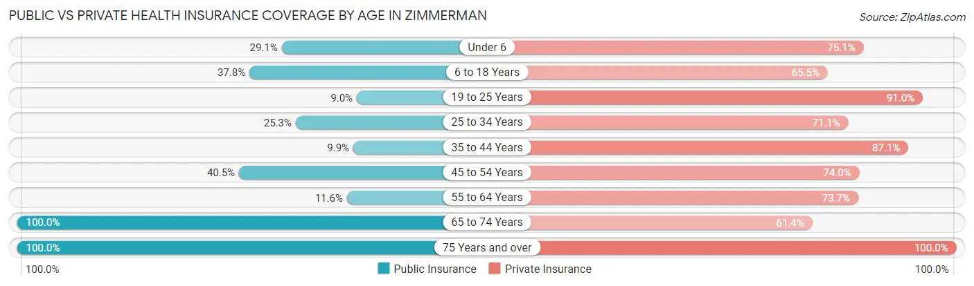 Public vs Private Health Insurance Coverage by Age in Zimmerman
