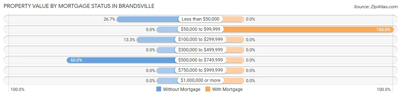 Property Value by Mortgage Status in Brandsville