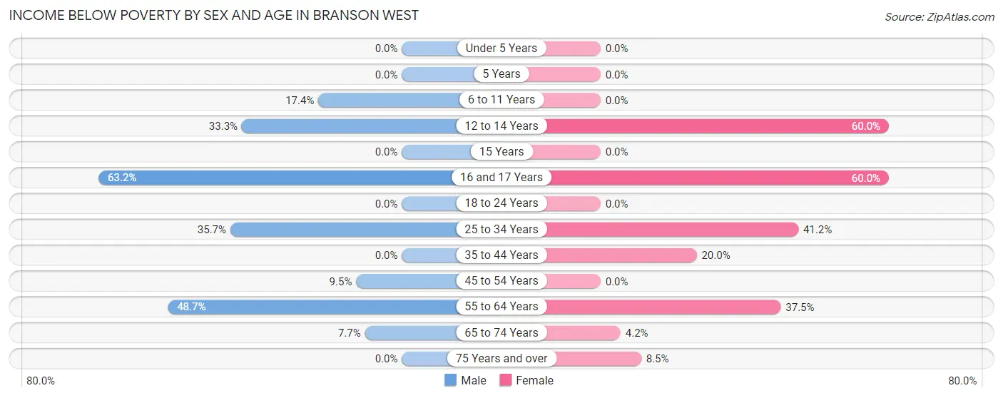 Income Below Poverty by Sex and Age in Branson West
