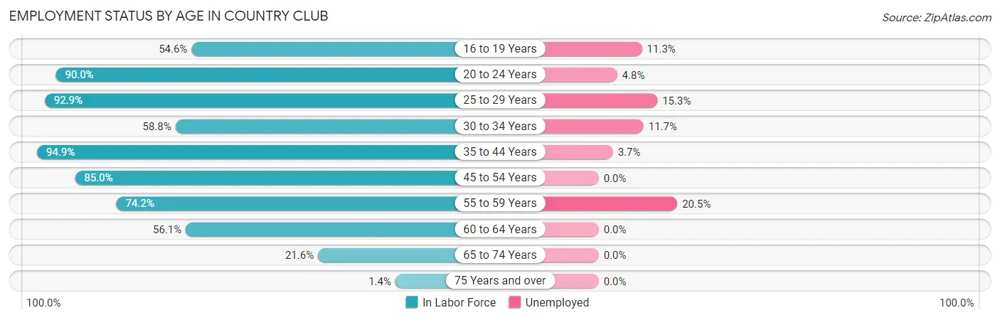 Employment Status by Age in Country Club