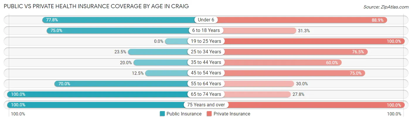 Public vs Private Health Insurance Coverage by Age in Craig