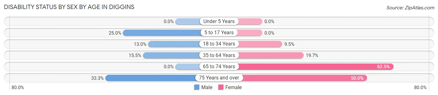Disability Status by Sex by Age in Diggins
