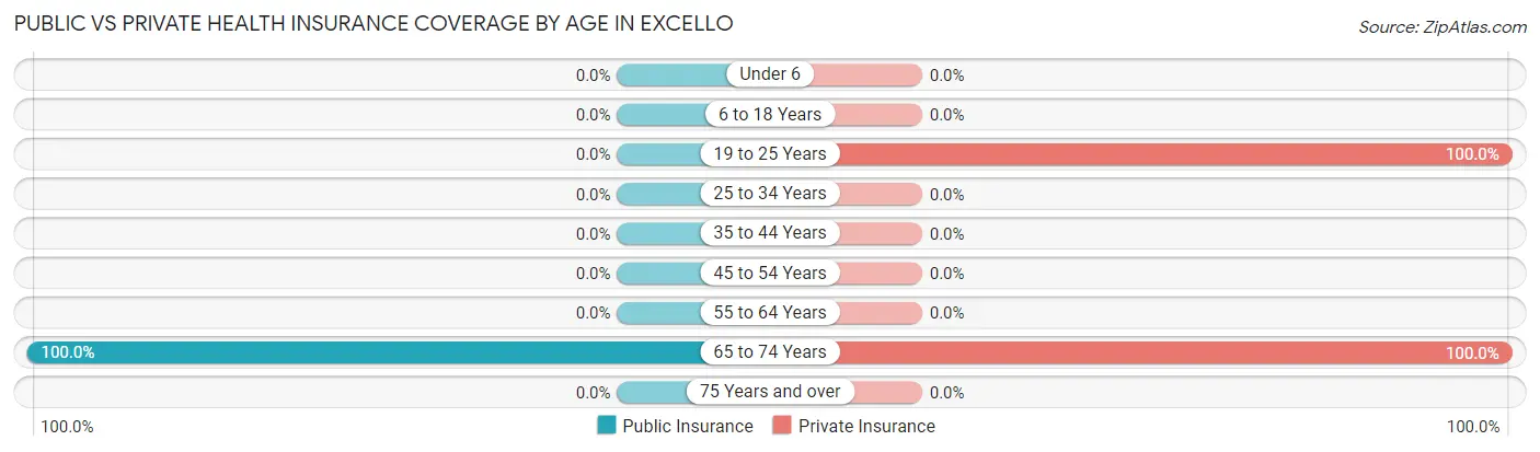 Public vs Private Health Insurance Coverage by Age in Excello