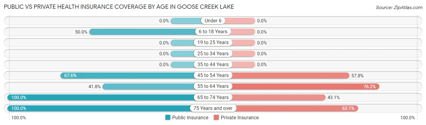 Public vs Private Health Insurance Coverage by Age in Goose Creek Lake