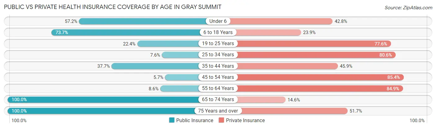 Public vs Private Health Insurance Coverage by Age in Gray Summit
