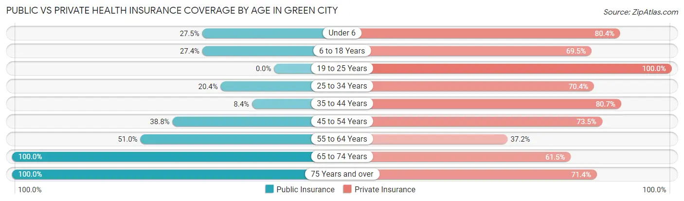 Public vs Private Health Insurance Coverage by Age in Green City