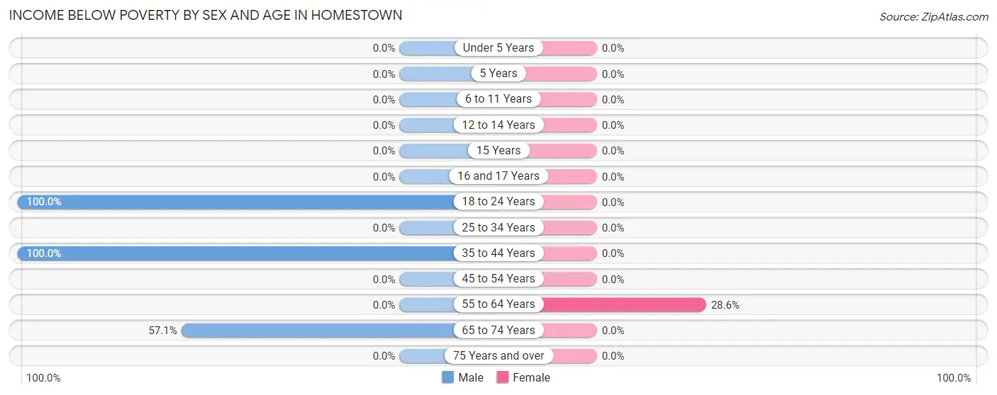 Income Below Poverty by Sex and Age in Homestown