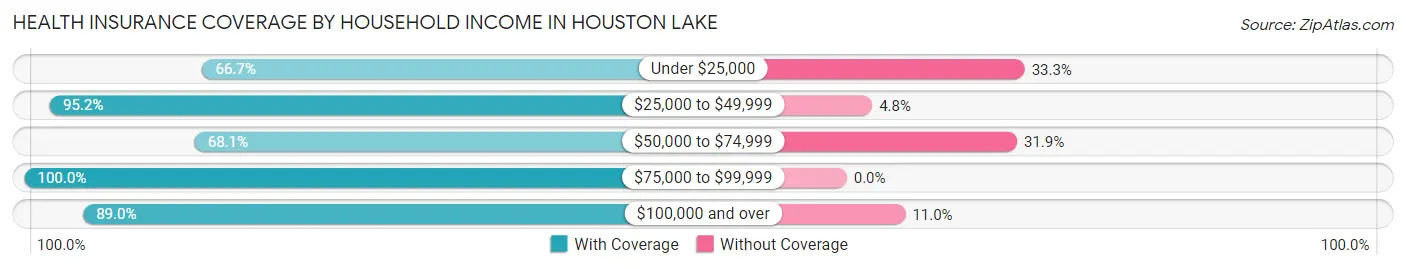 Health Insurance Coverage by Household Income in Houston Lake