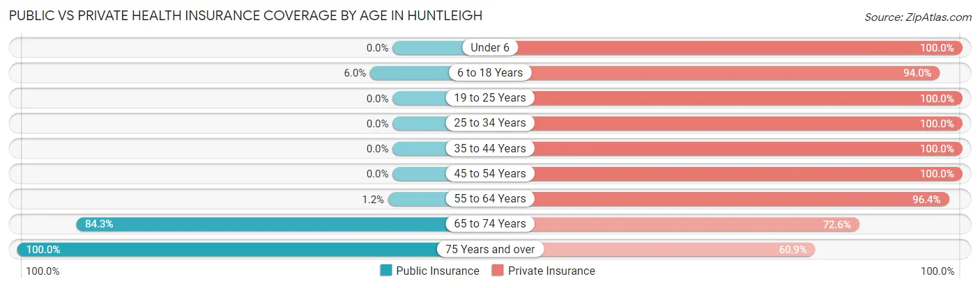 Public vs Private Health Insurance Coverage by Age in Huntleigh
