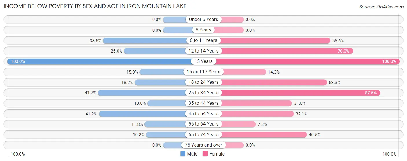 Income Below Poverty by Sex and Age in Iron Mountain Lake