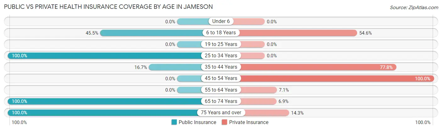Public vs Private Health Insurance Coverage by Age in Jameson