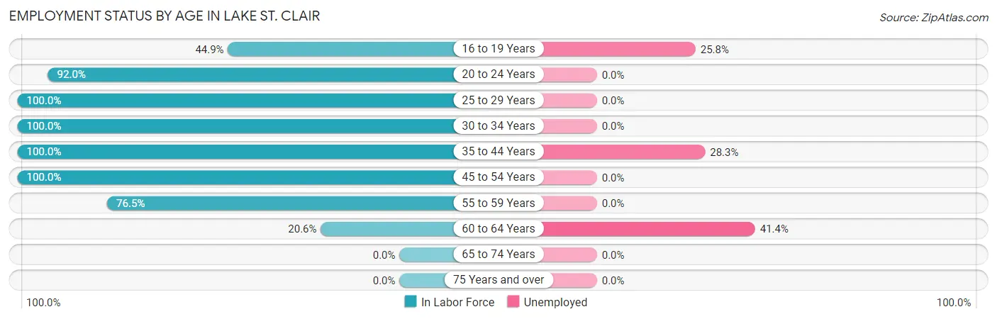 Employment Status by Age in Lake St. Clair