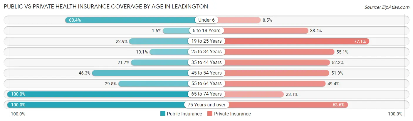 Public vs Private Health Insurance Coverage by Age in Leadington