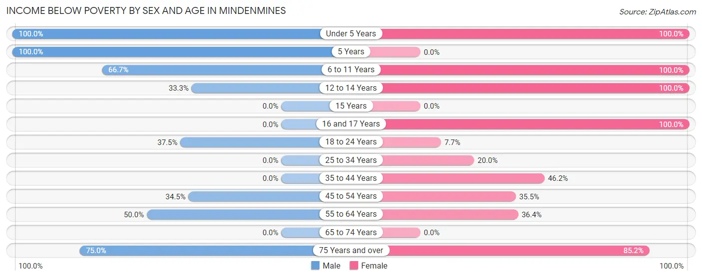 Income Below Poverty by Sex and Age in Mindenmines