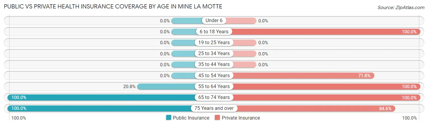 Public vs Private Health Insurance Coverage by Age in Mine La Motte