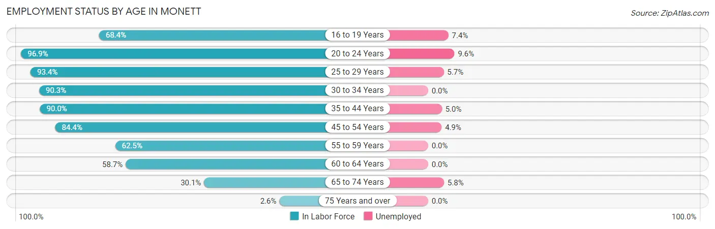 Employment Status by Age in Monett
