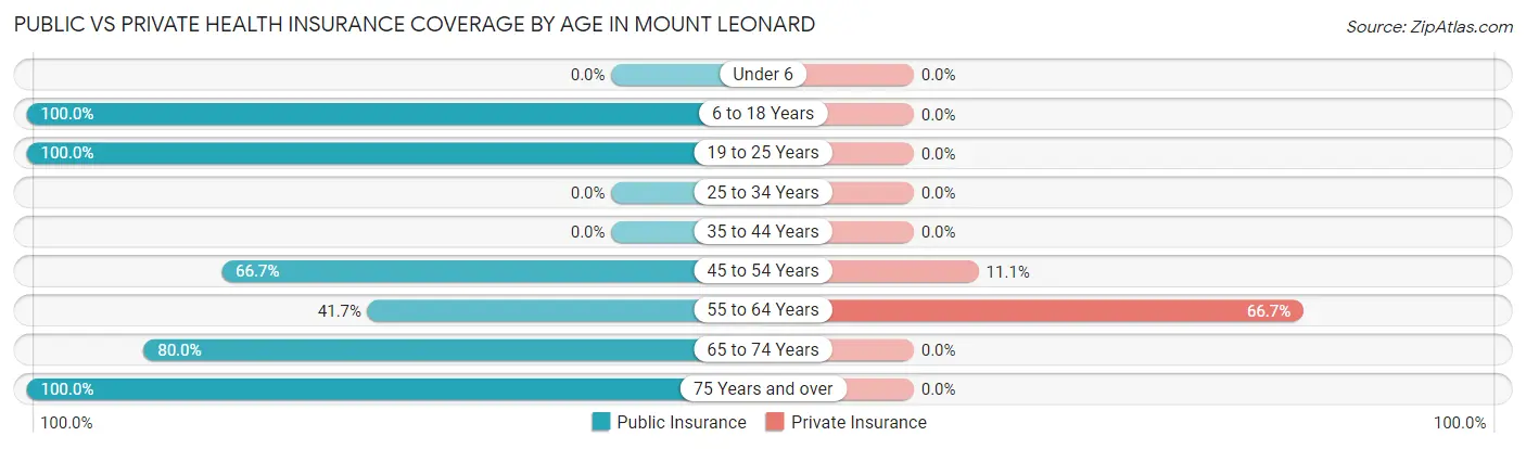 Public vs Private Health Insurance Coverage by Age in Mount Leonard