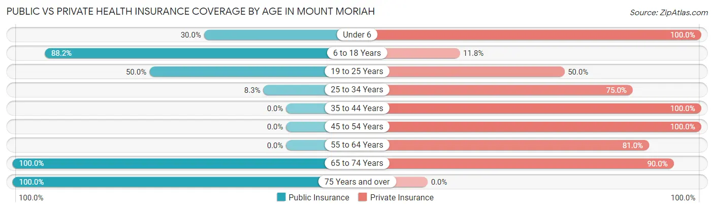Public vs Private Health Insurance Coverage by Age in Mount Moriah